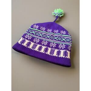 Vintage 1980'S Capello 100% Wool Winter Beanie Hat Cap Purple Canada Knit